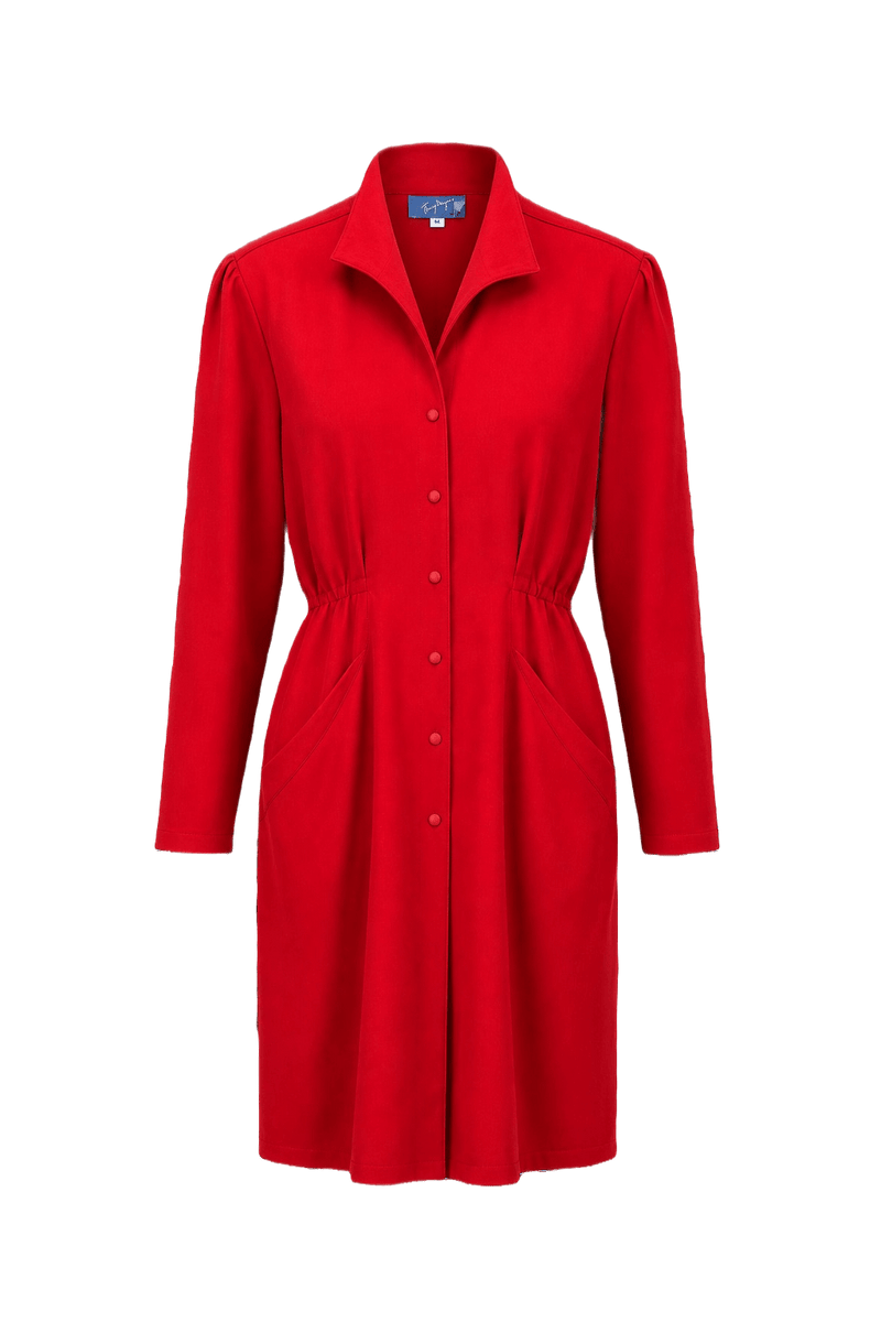 1990s Red Cotton Blend Dress - Front View