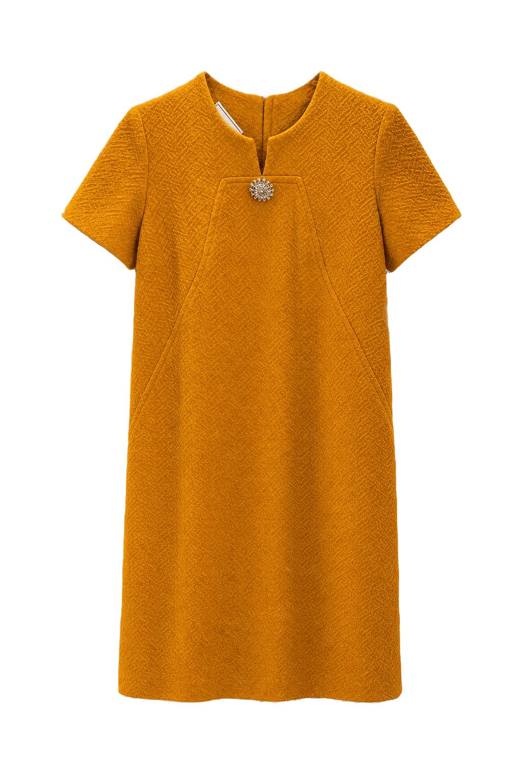 1960s Mustard Yellow Wool Blend Shift Dress - Front View