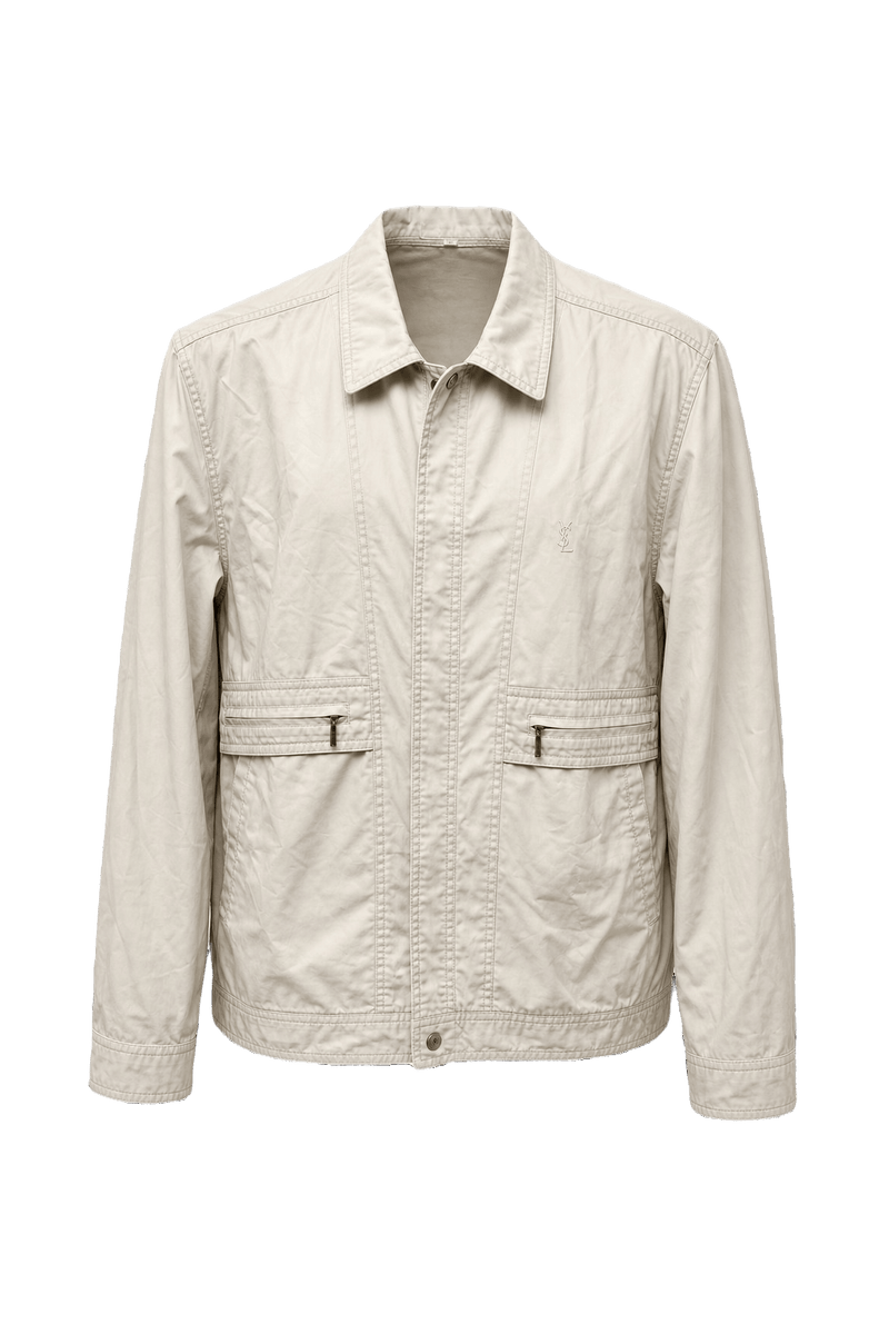 1980s Beige Cotton Blend Jacket - Front View