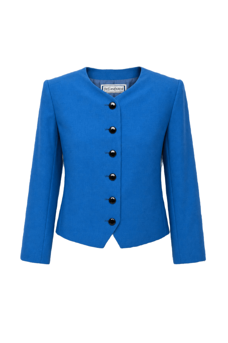 1980s Bright Blue Cotton Blend Jacket - Front View