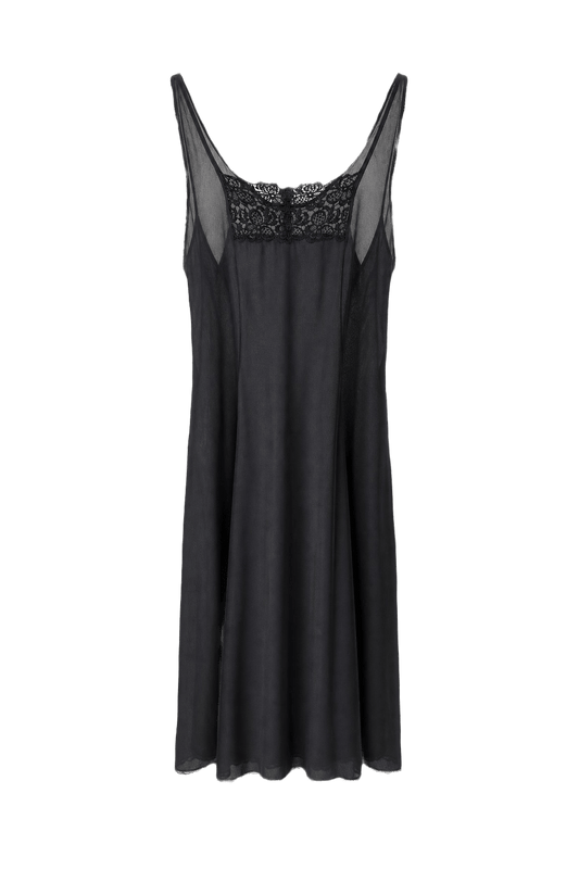 1990s Black Polyester Slip Dress - Front View