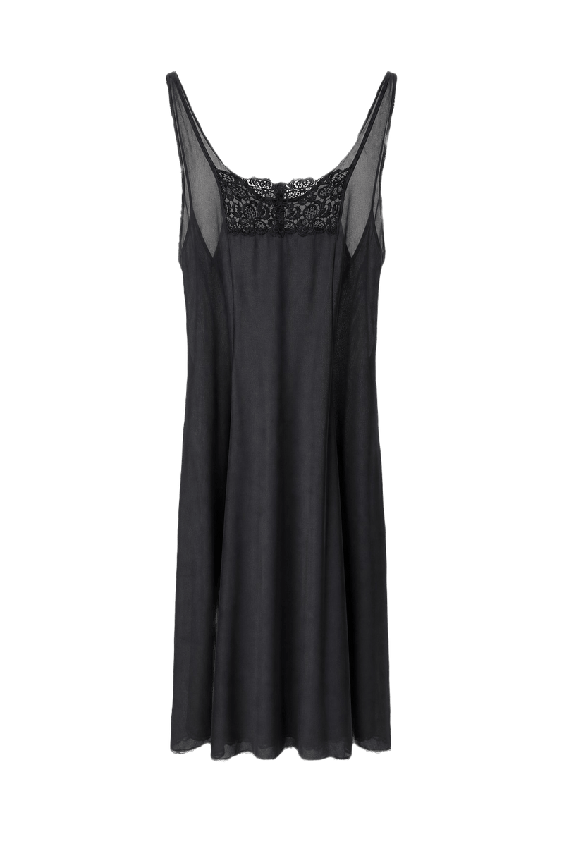 1990s Black Polyester Slip Dress - Front View