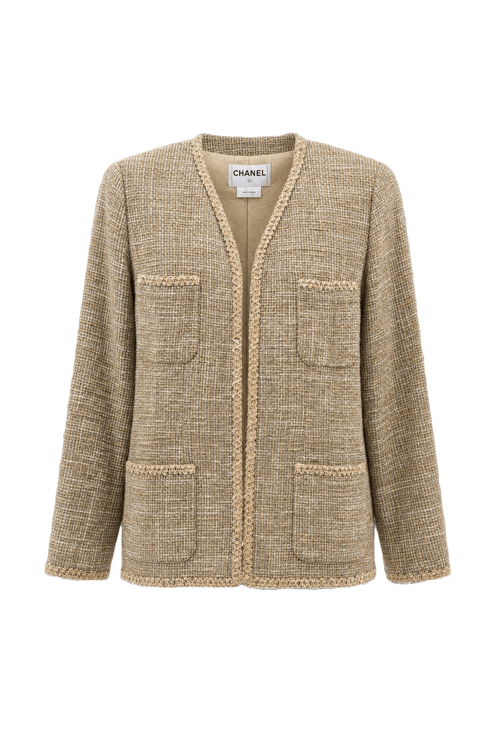 1980s Beige Linen Cotton Blend Jacket - Front View