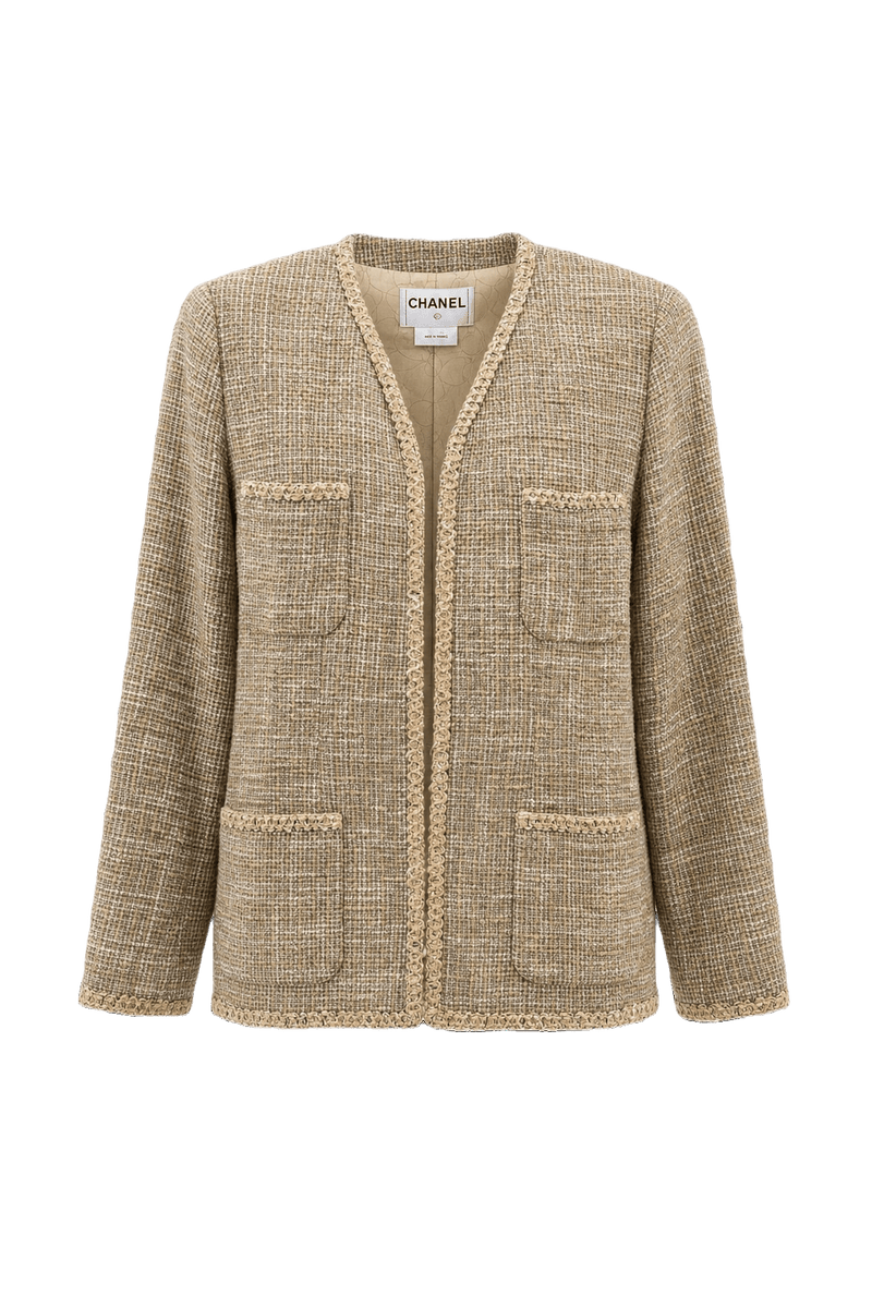 1980s Beige Linen Cotton Blend Jacket - Front View