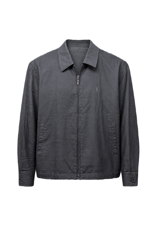 1980s Dark Gray Cotton Blend Jacket - Front View
