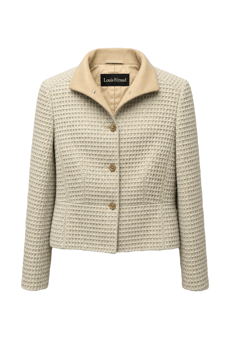 1980s Cream Textured Cotton Blazer - Front View