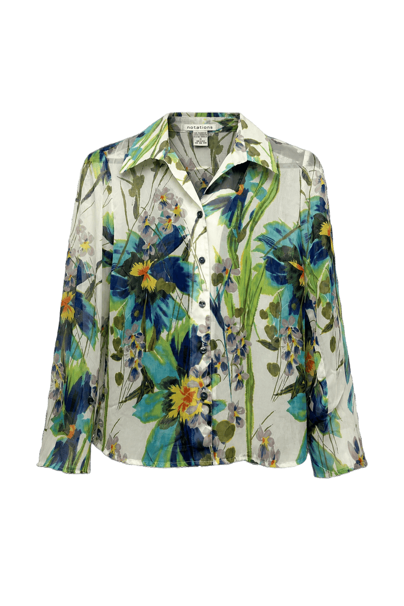 1990s White Chiffon Blouse - Front View