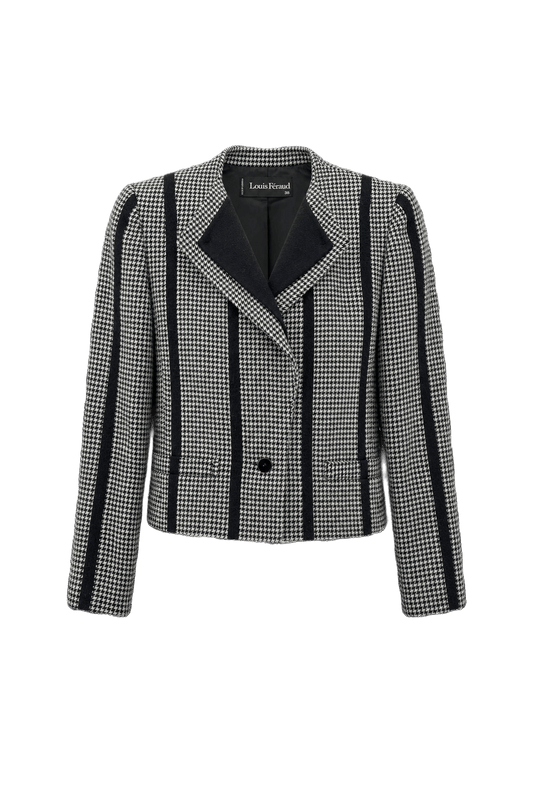 1980s Black and White Wool Blend Blazer - Front View