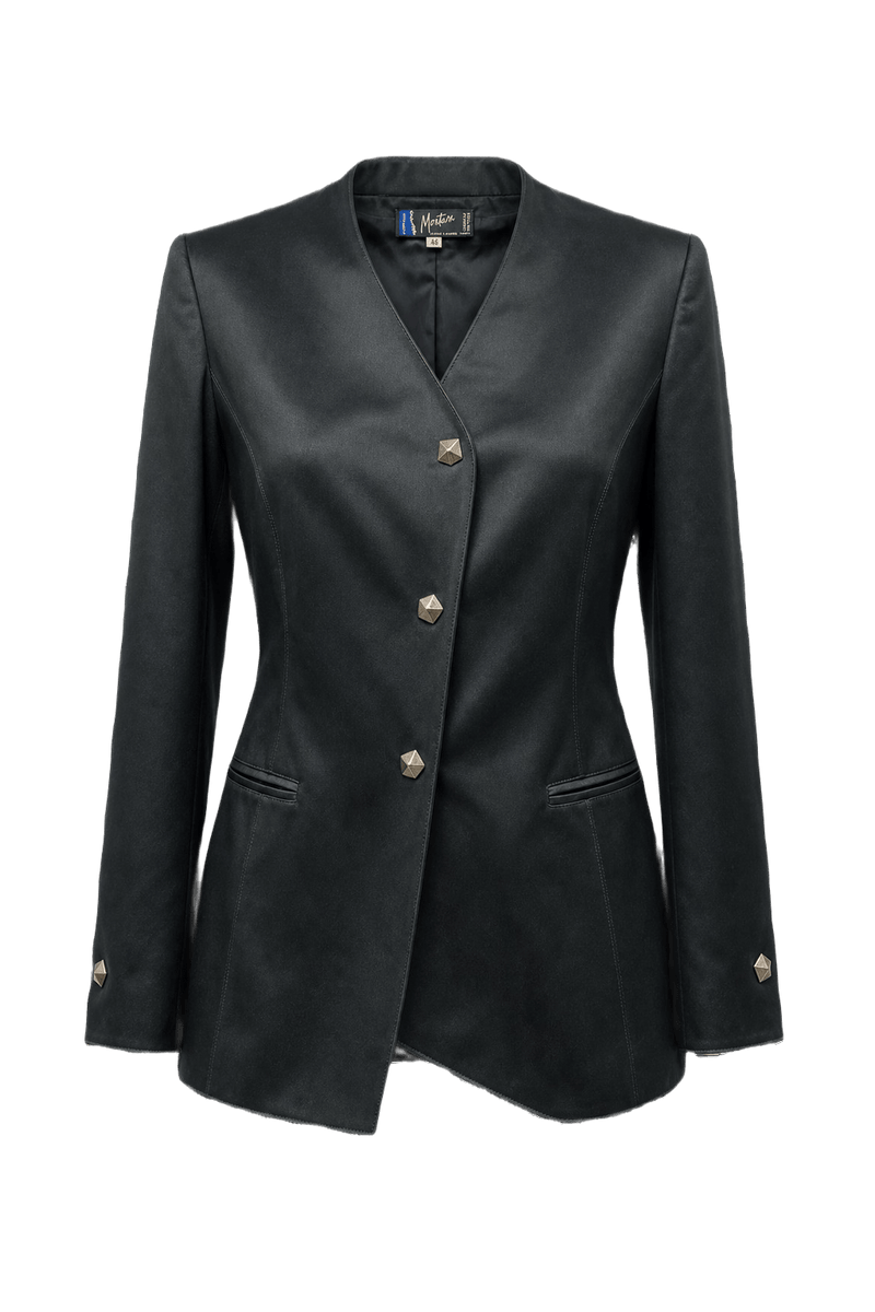 1980s Black Cotton Blend Blazer - Front View