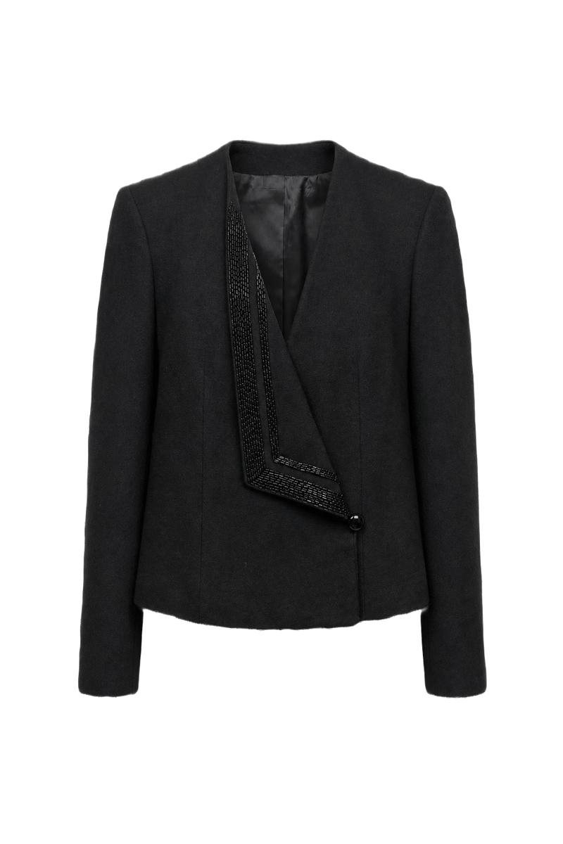 1980s Black Wool Blazer - Front View