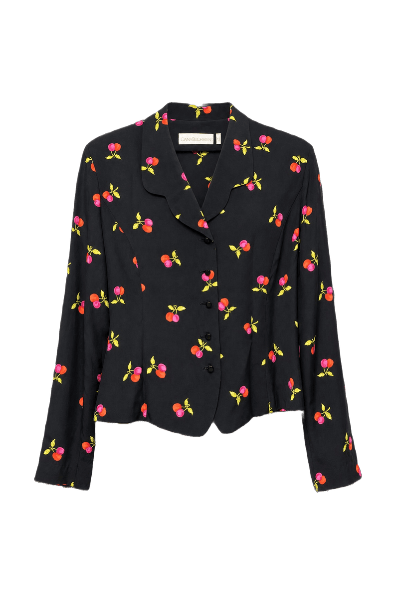 1990s Black Silk Blazer - Front View