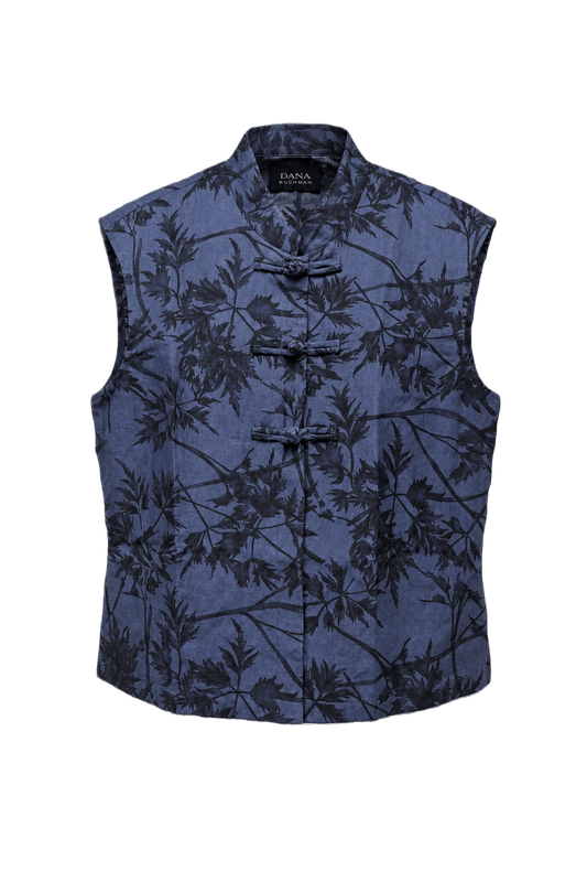 1990s Blue Linen Silk Blend Vest - Front View