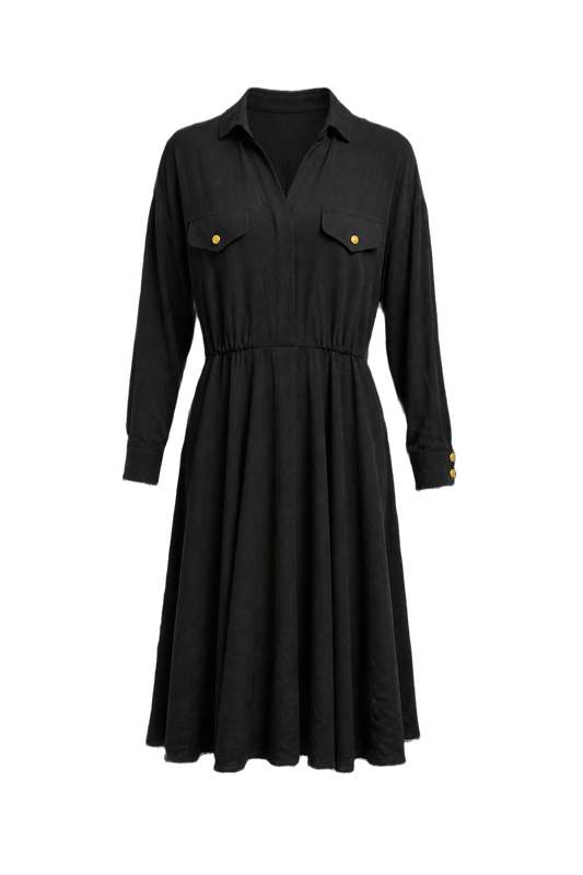 1990s Black Silk Dress - Front View