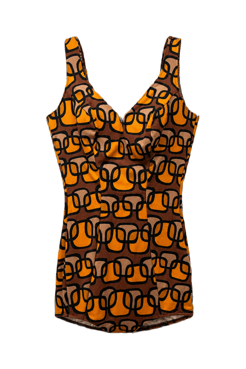 1960s Orange Smooth Swimsuit - Front View