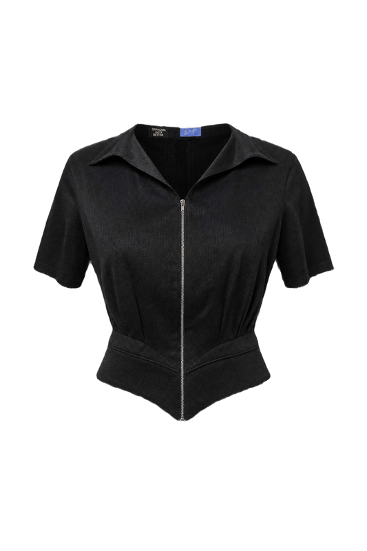 1980s Black Polyester Jacket - Front View