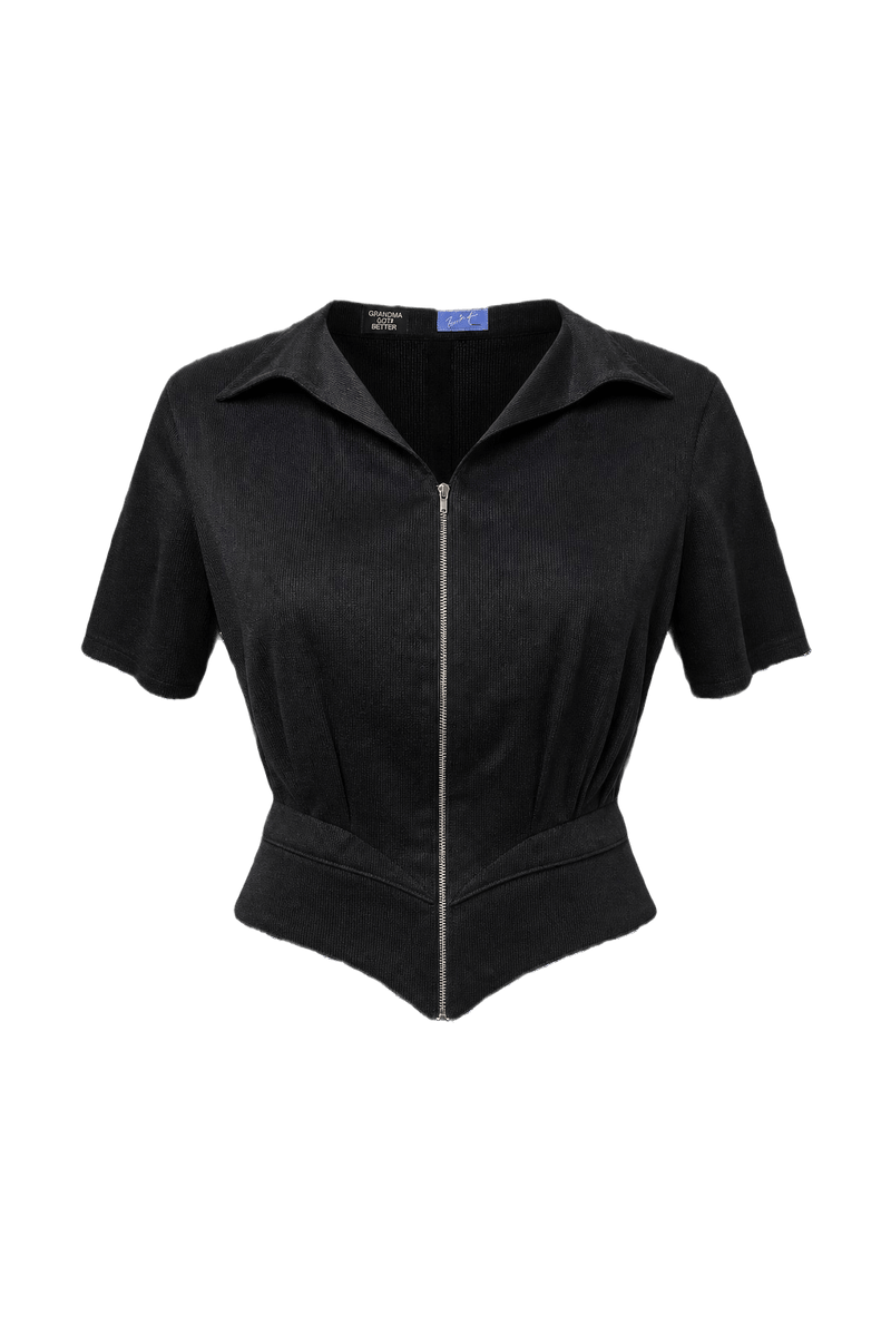1980s Black Polyester Jacket - Front View