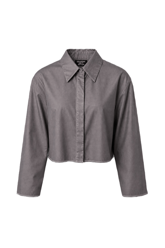 1990s Charcoal Grey Cotton Blend Shirt - Front View