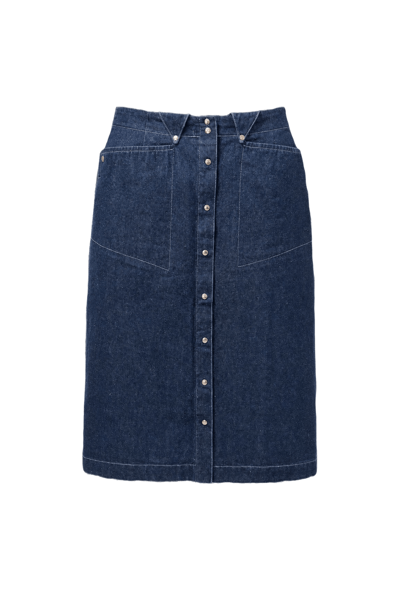 1980s Dark Blue Denim Skirt - Front View