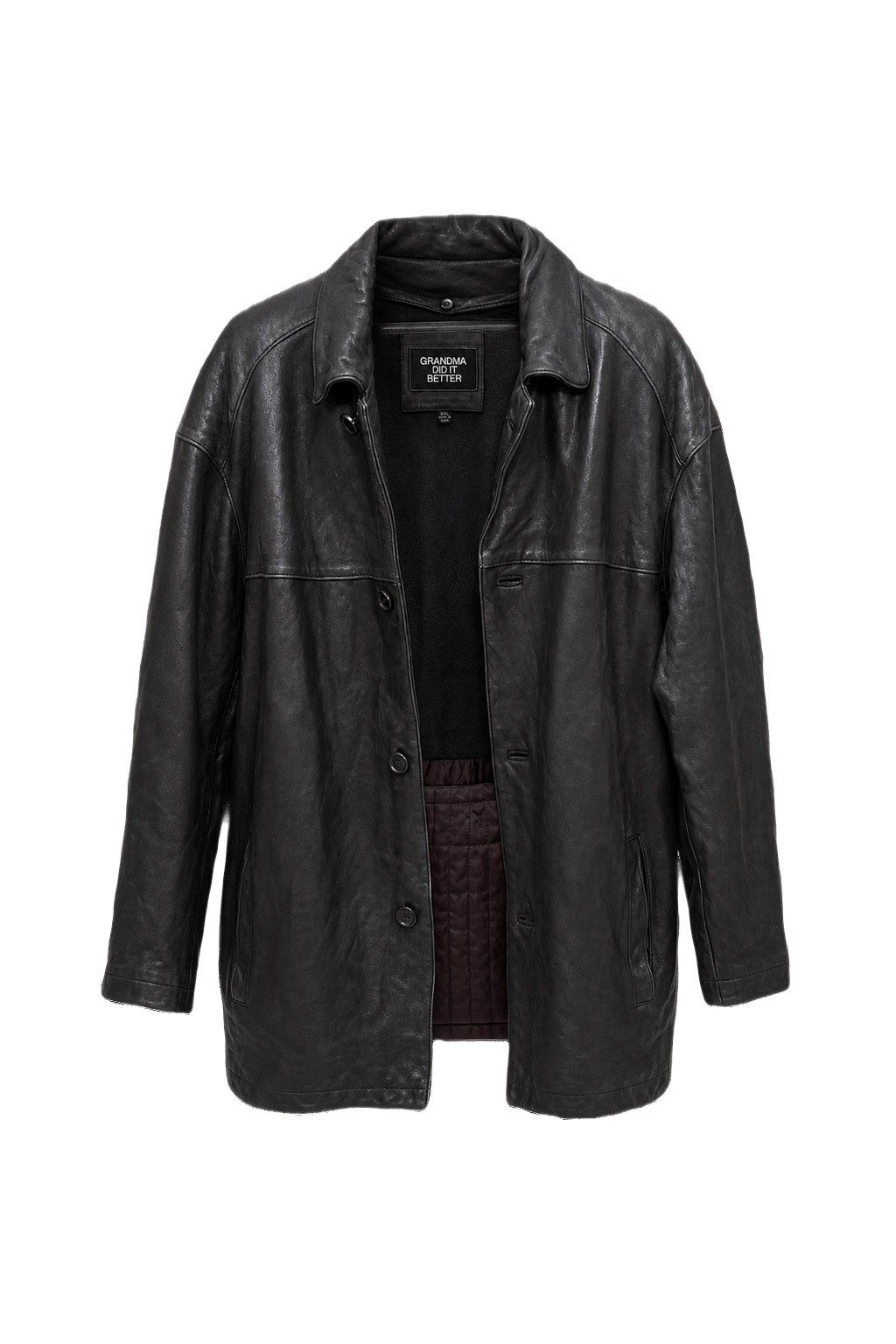 1990s Black Leather Oversized Jacket - Front View
