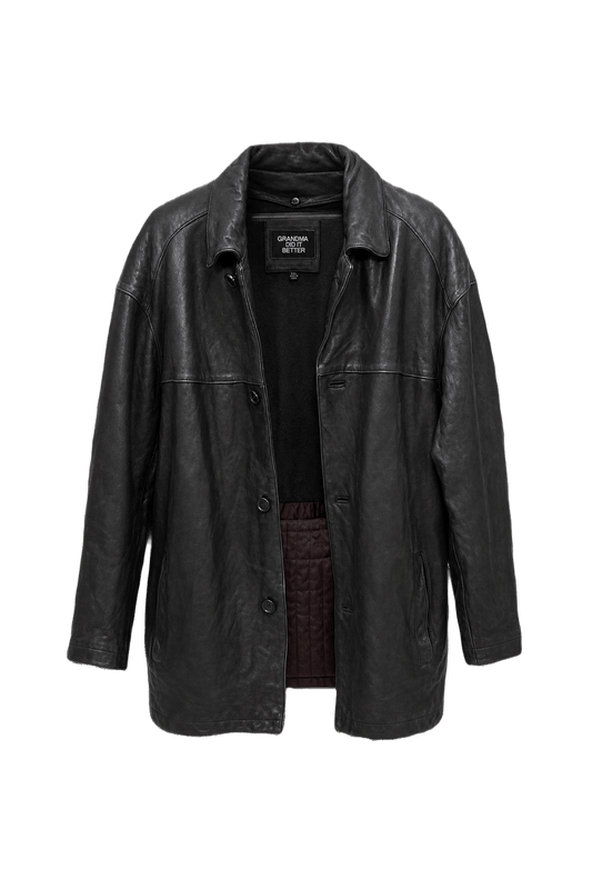 1990s Black Leather Oversized Jacket - Front View