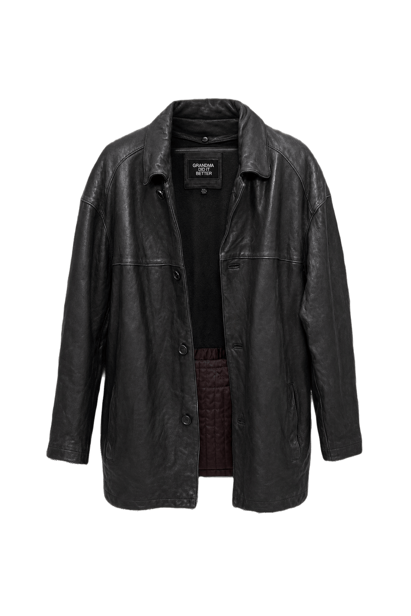 1990s Black Leather Oversized Jacket - Front View