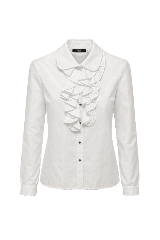 1980s Cream White Polyester Blend Blouse - Front View