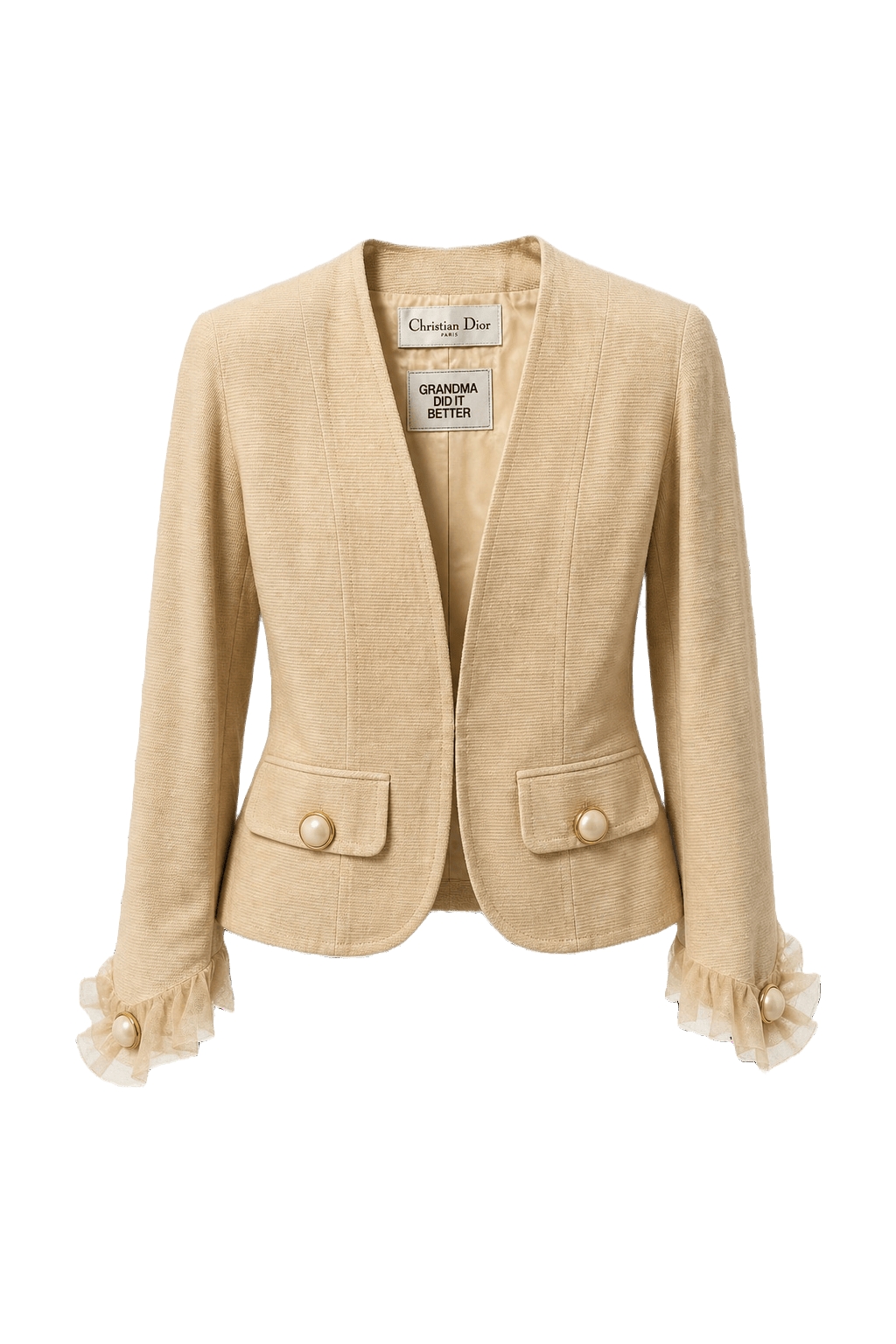 1980s Cream Polyester Blend Blazer - Front View