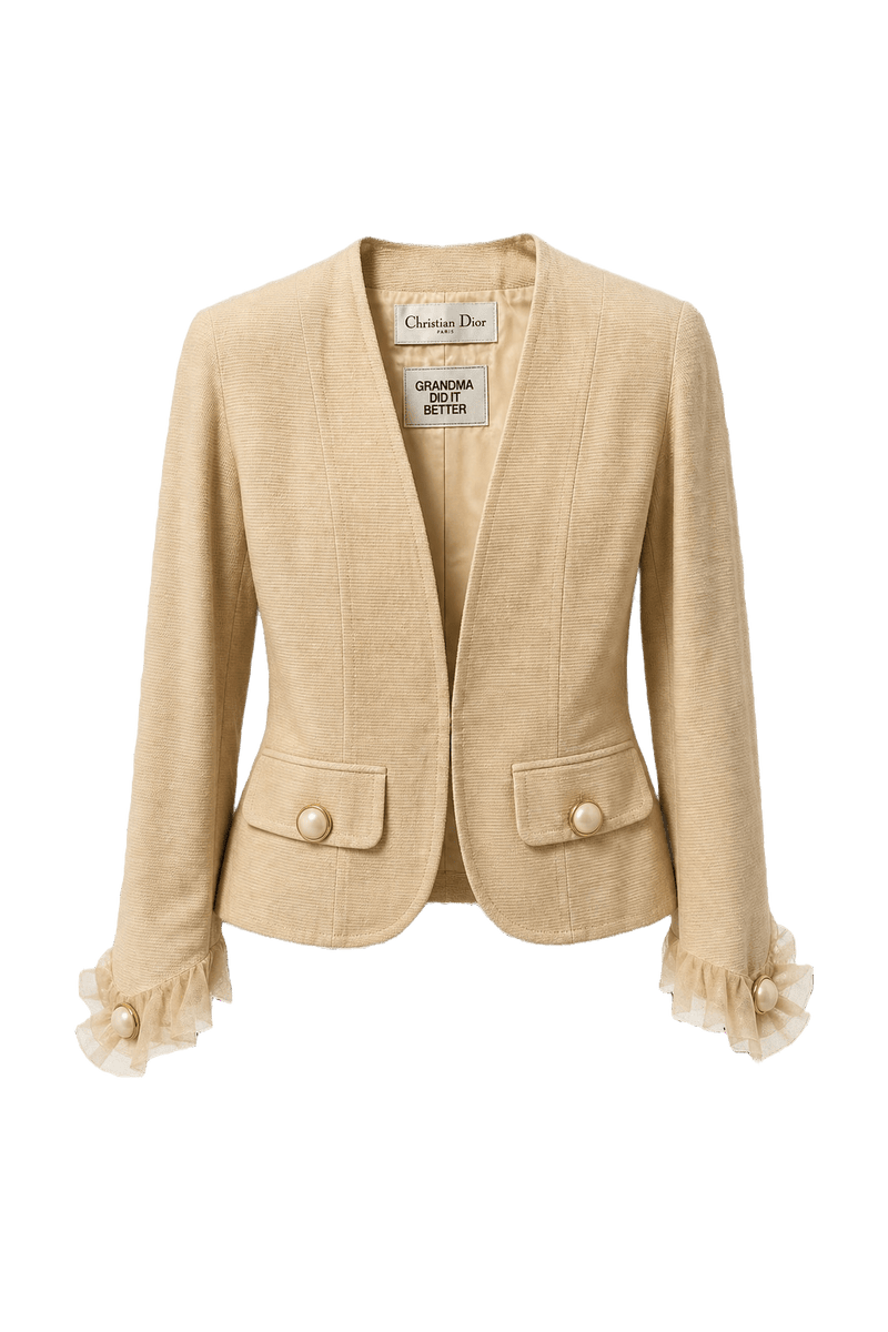 1980s Cream Polyester Blend Blazer - Front View