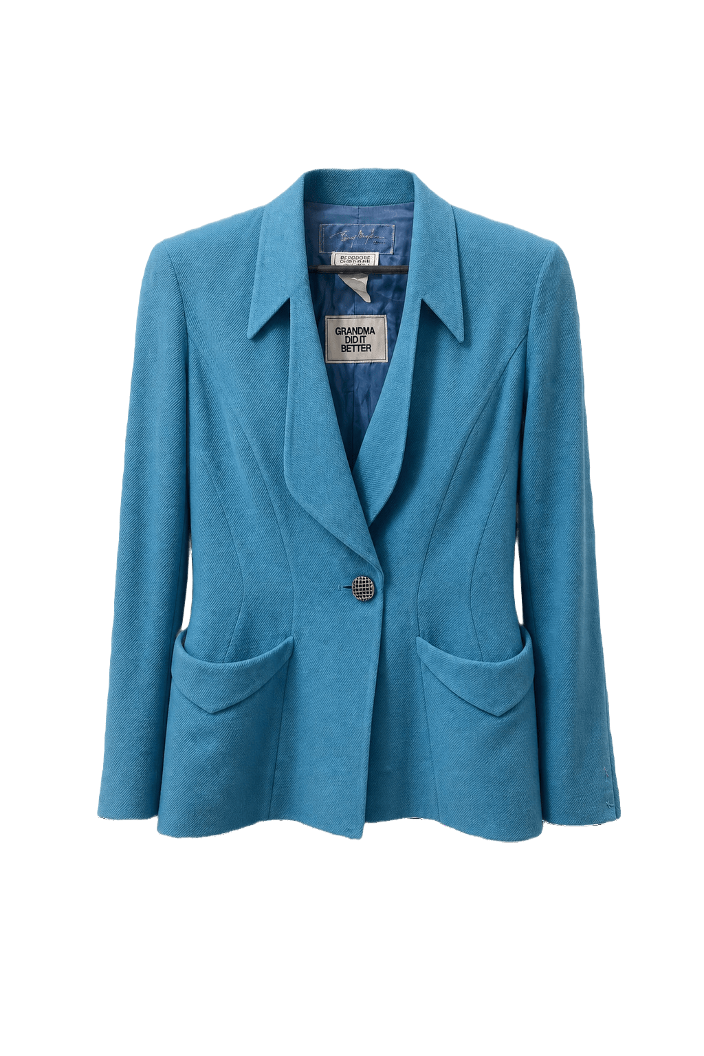 1980s Turquoise Blue Polyester Blazer - Front View