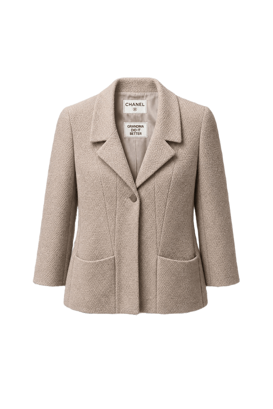 1990s Beige Wool Blend Jacket - Front View