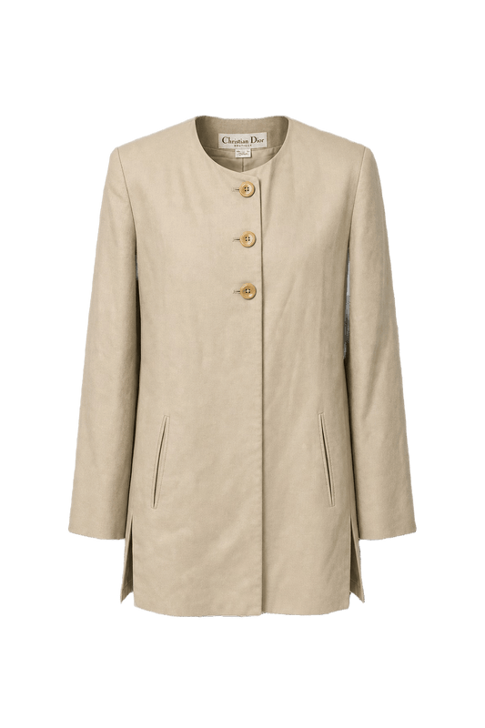 1980s Beige Cotton Blend Blazer - Front View