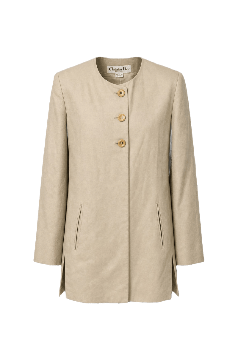 1980s Beige Cotton Blend Blazer - Front View