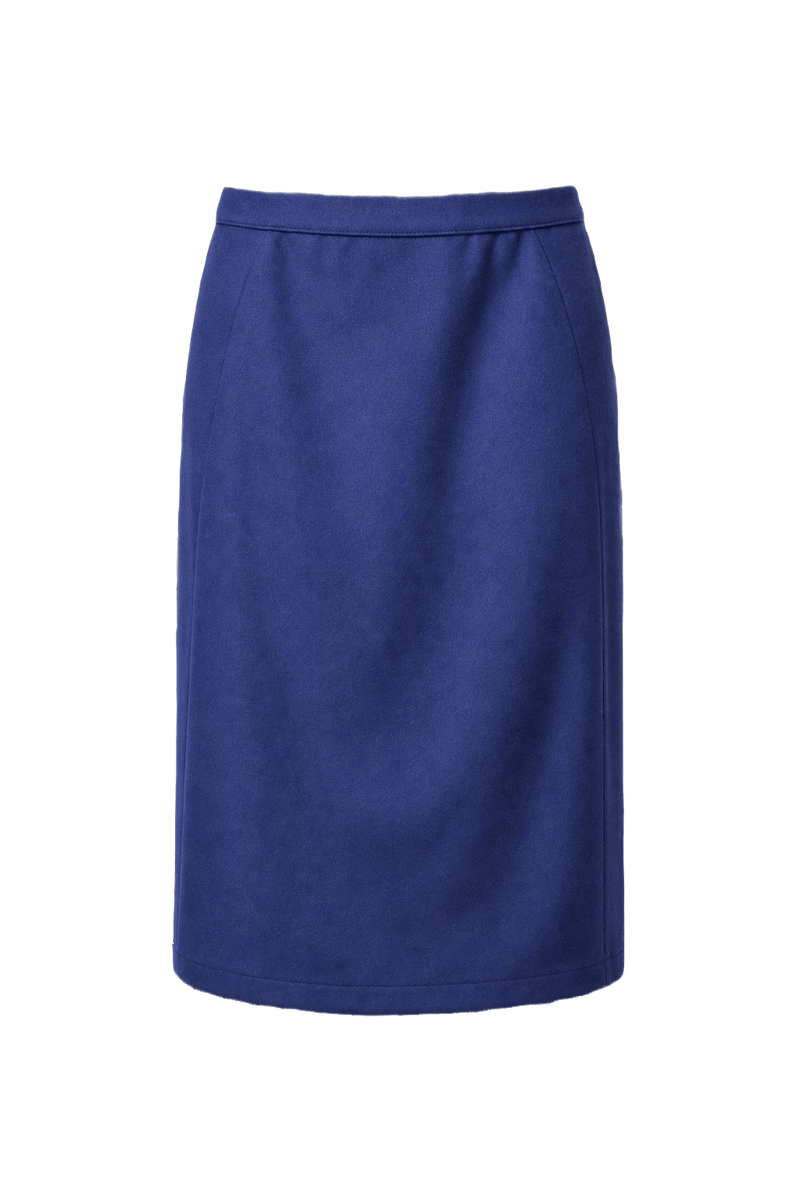1980s Navy Blue Wool Blend Skirt - Front View