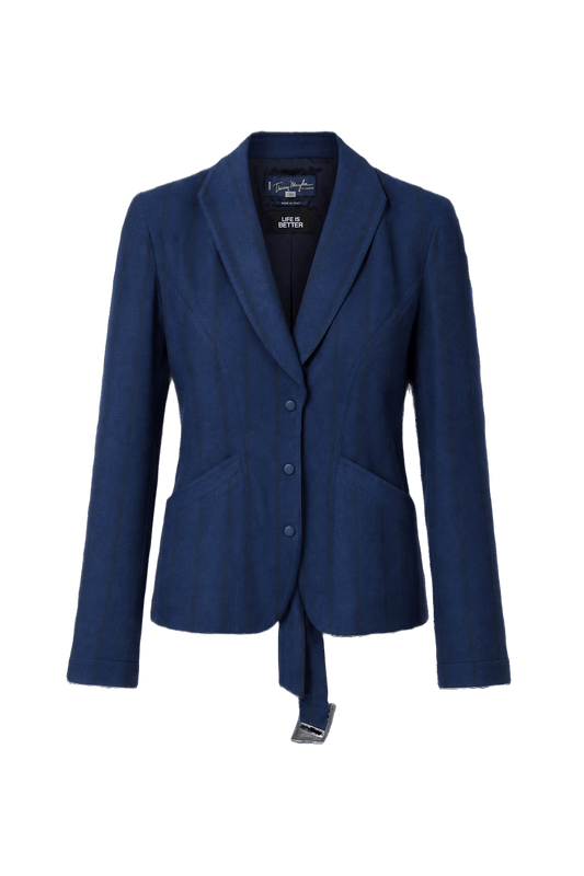 1980s Deep Blue Wool Blend Jacket - Front View