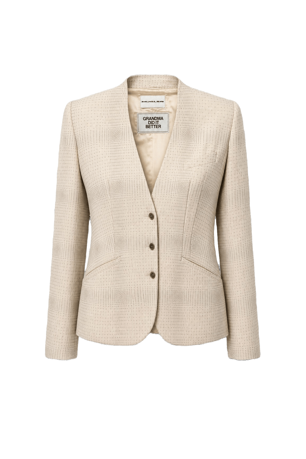 1990s Cream Wool Blend Blazer - Front View