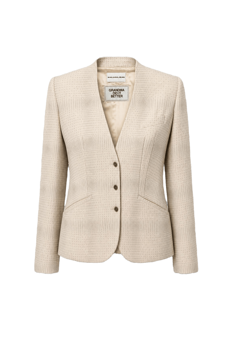 1990s Cream Wool Blend Blazer - Front View