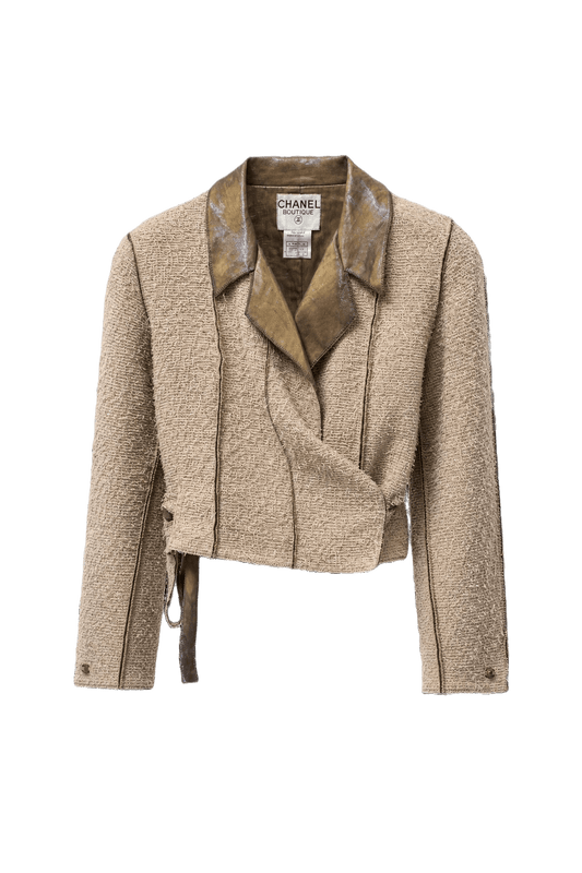1990s Beige Wool Blend Blazer - Front View