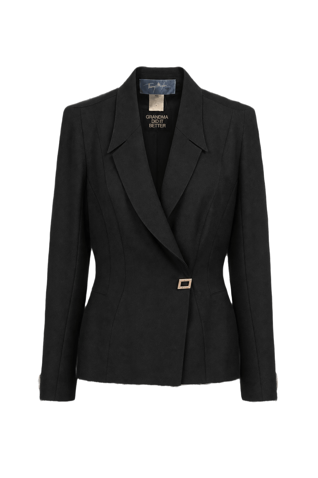 1980s Black Wool Blend Blazer - Front View