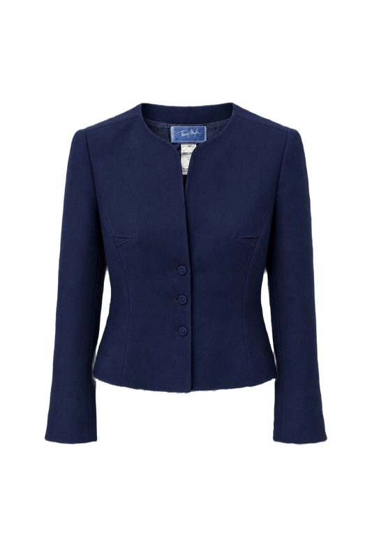 1980s Navy Blue Wool Blend Jacket - Front View