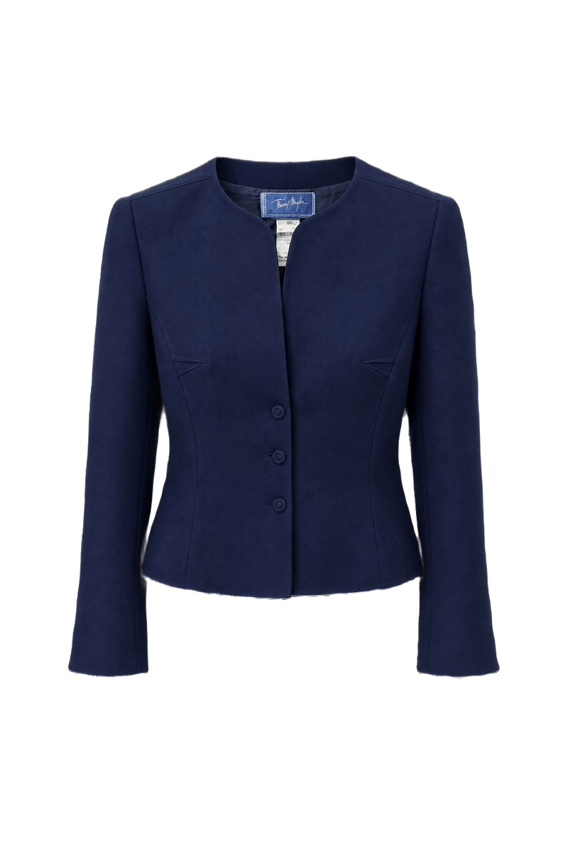 1980s Navy Blue Wool Blend Jacket - Front View