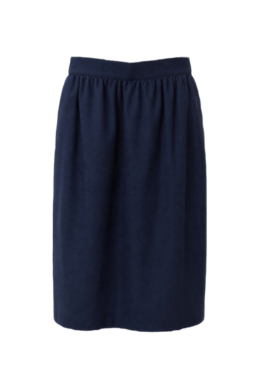 1980s Navy Blue Wool Blend Skirt - Front View