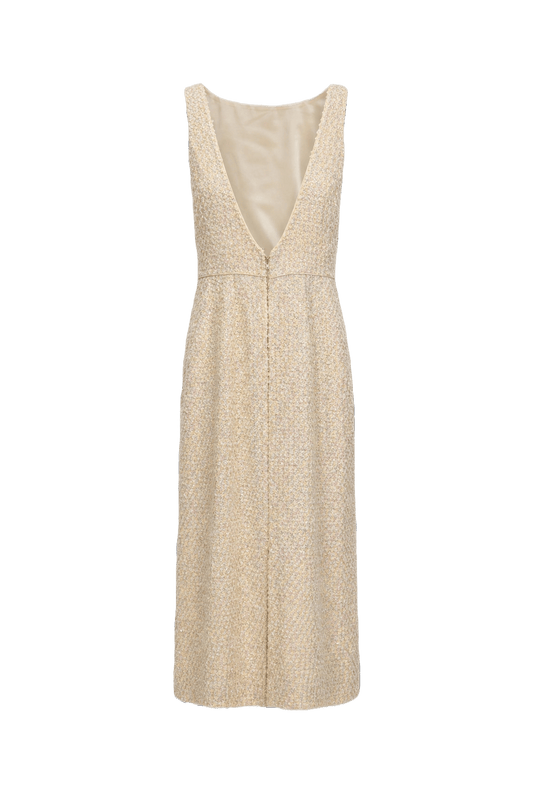 1960s Cream Tweed Midi Dress - Front View