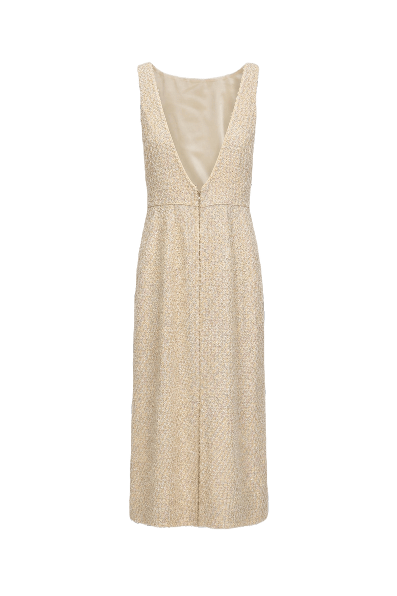 1960s Cream Tweed Midi Dress - Front View