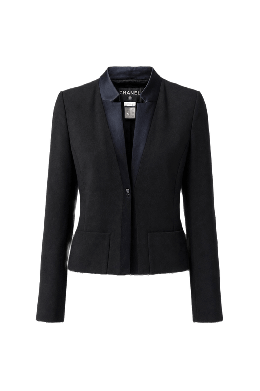 1980s Black Wool Blend Blazer - Front View