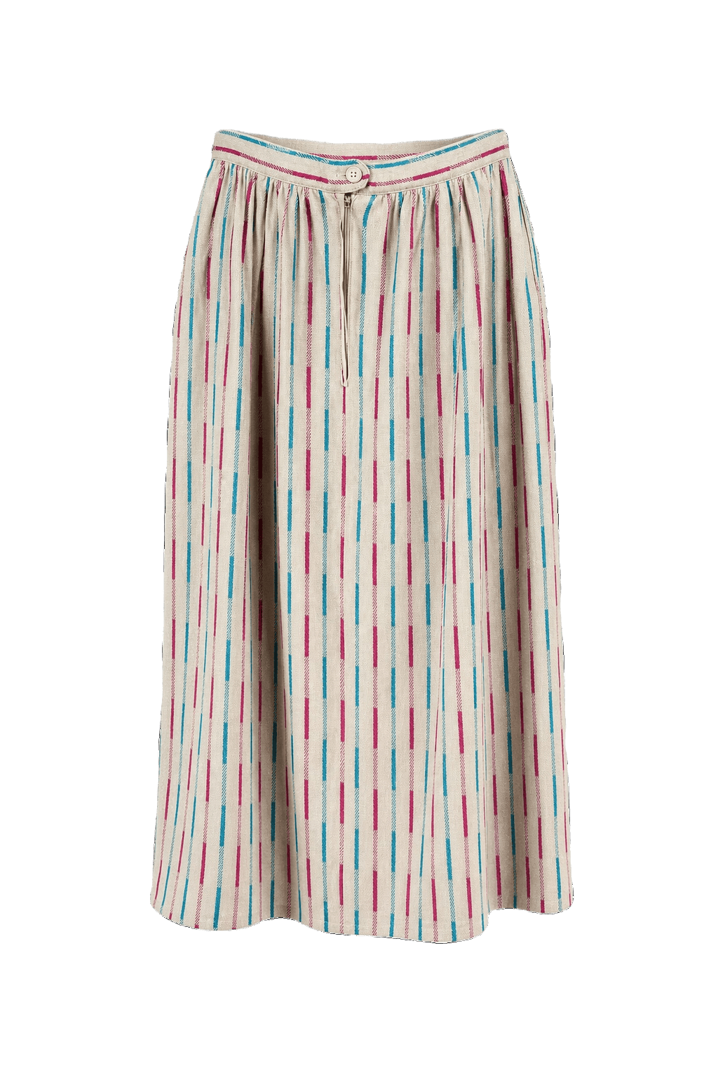1980s Cream White Cotton Midi Skirt - Front View