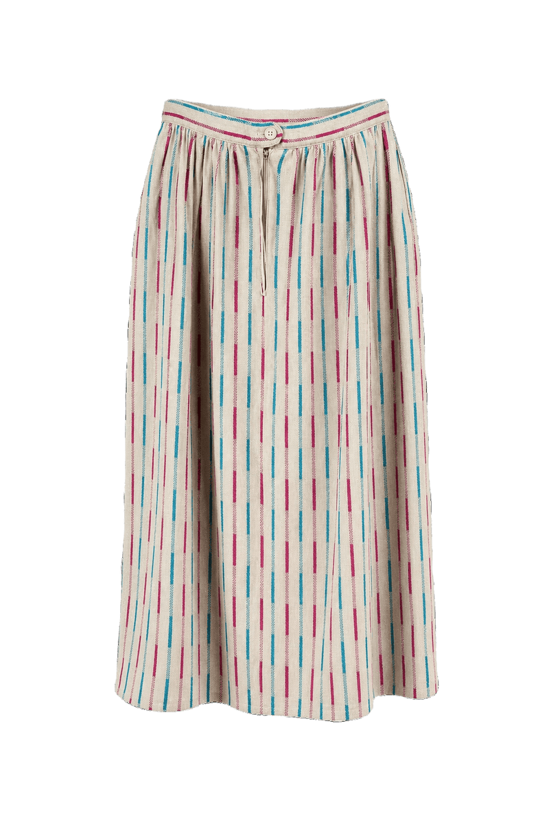 1980s Cream White Cotton Midi Skirt - Front View