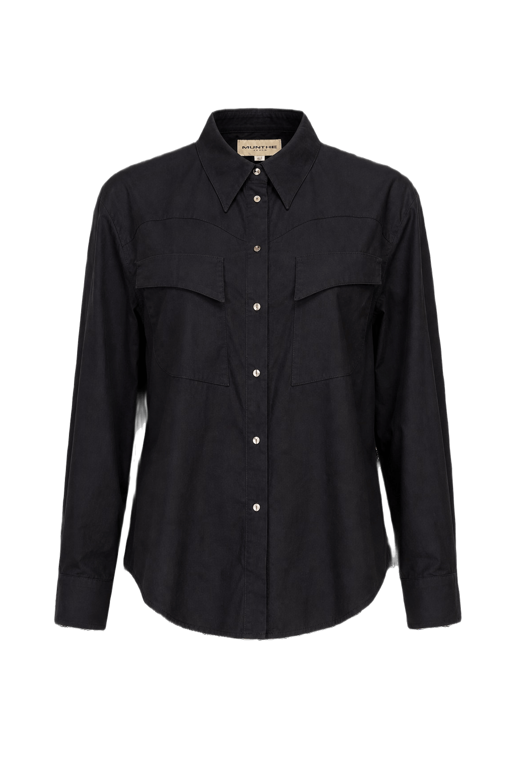 1990s Black Cotton Blend Button-Down Shirt - Front View