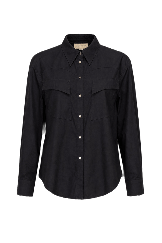 1990s Black Cotton Blend Button-Down Shirt - Front View