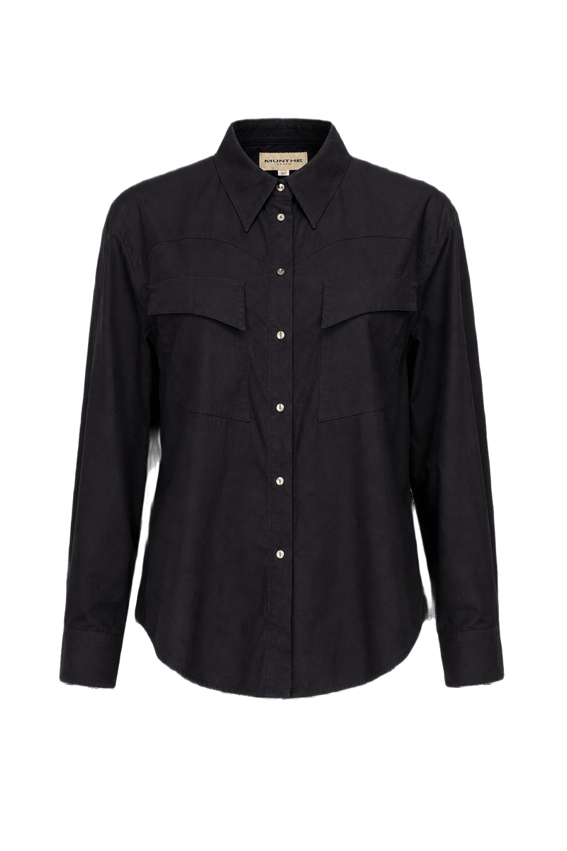 1990s Black Cotton Blend Button-Down Shirt - Front View