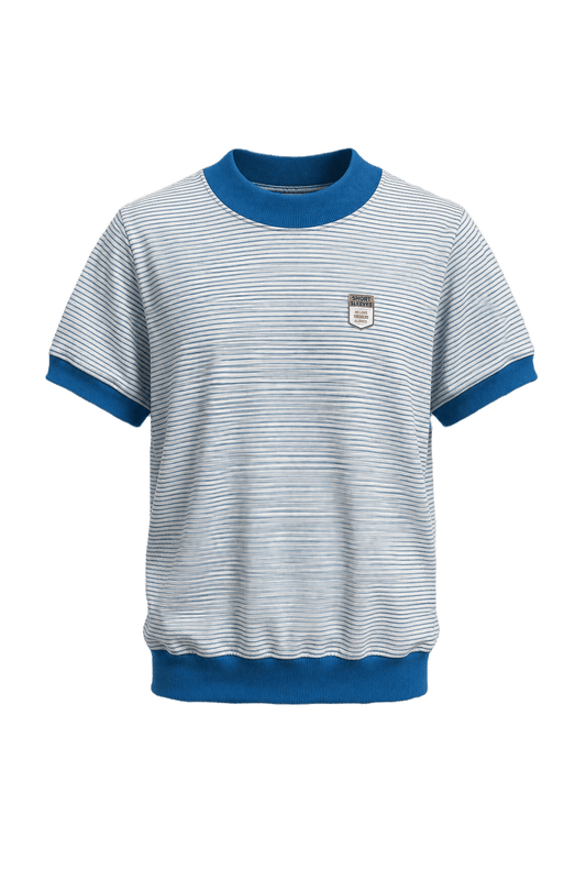 1980s White with Blue Stripes Cotton T-shirt - Front View